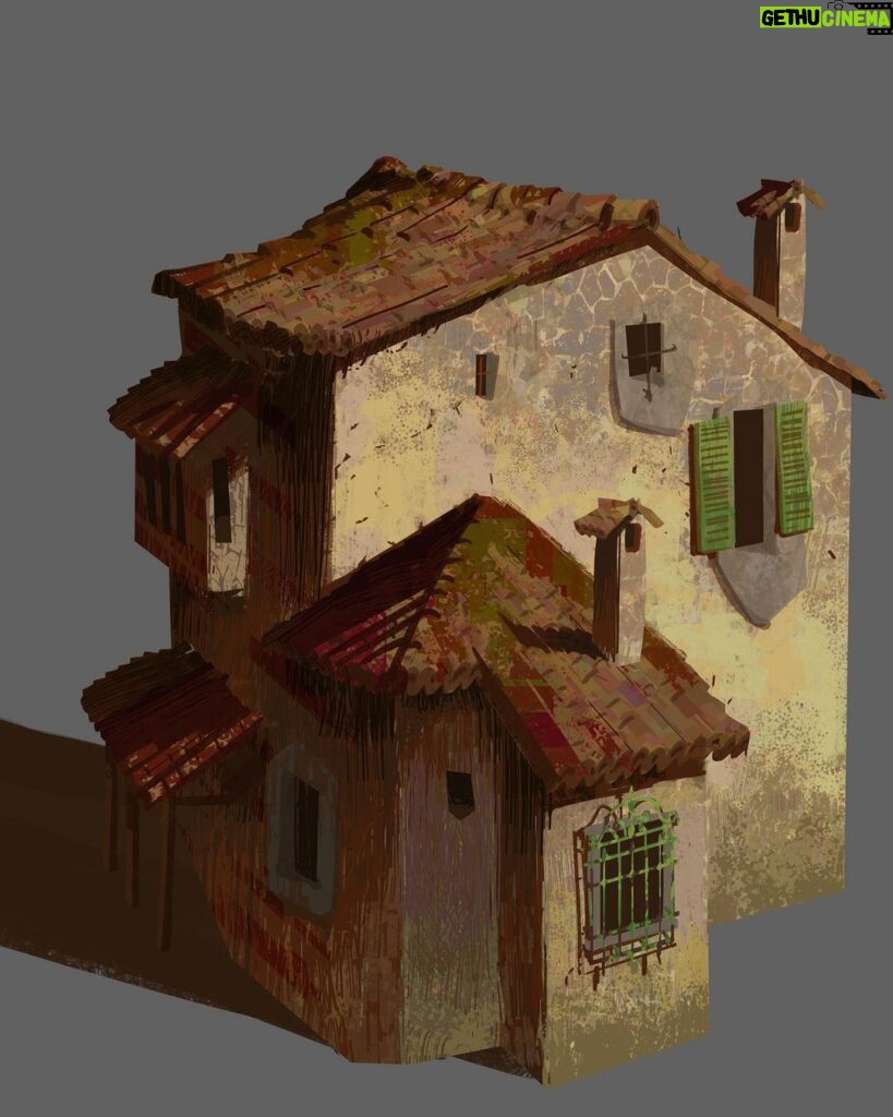 Naveen Selvanathan Instagram - Couple of texture explorations for buildings designed by @mmateumestre . I was trying to get an impressionistic, lost and found quality with the textures while also playing with hatching in the shadows. . . #pussinbootsthelastwish #pussinboots #animationart