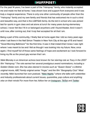 Nikki Blonsky Instagram - Thank you @huffpost for giving me this platform to share my journey and experience as a gay woman with the world. I hope my words can inspire you to live your truth whatever it may be and know you will always have support and love from myself and the community!