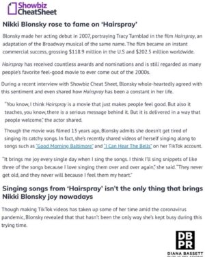 Nikki Blonsky Instagram - Loved chatting with @showbizcheatsheet! Check out the article to see what #Hairspray still means to me and let me know which song from the movie is your favorite! Maybe I’ll sing it on my next story...you never know....