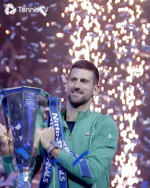 Novak Djokovic Instagram - What a sight 🏆🎉 @djokernole 
.
#tennis #tennistv #djokovic #novakdjokovic #champion #nittoatpfinals