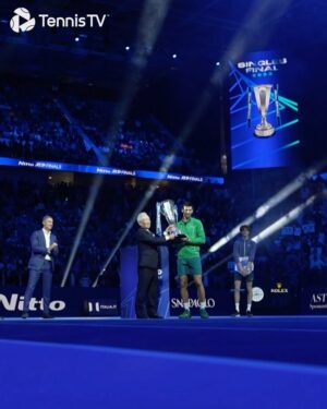 Novak Djokovic Instagram - What a sight 🏆🎉 @djokernole 
.
#tennis #tennistv #djokovic #novakdjokovic #champion #nittoatpfinals
