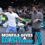 Novak Djokovic Instagram - New post-match celebration? 🕺🏼 @djokernole @iamgaelmonfils . #tennis #tennistv #atp #sports #djokovic #monfils #rolexparismasters Paris, France