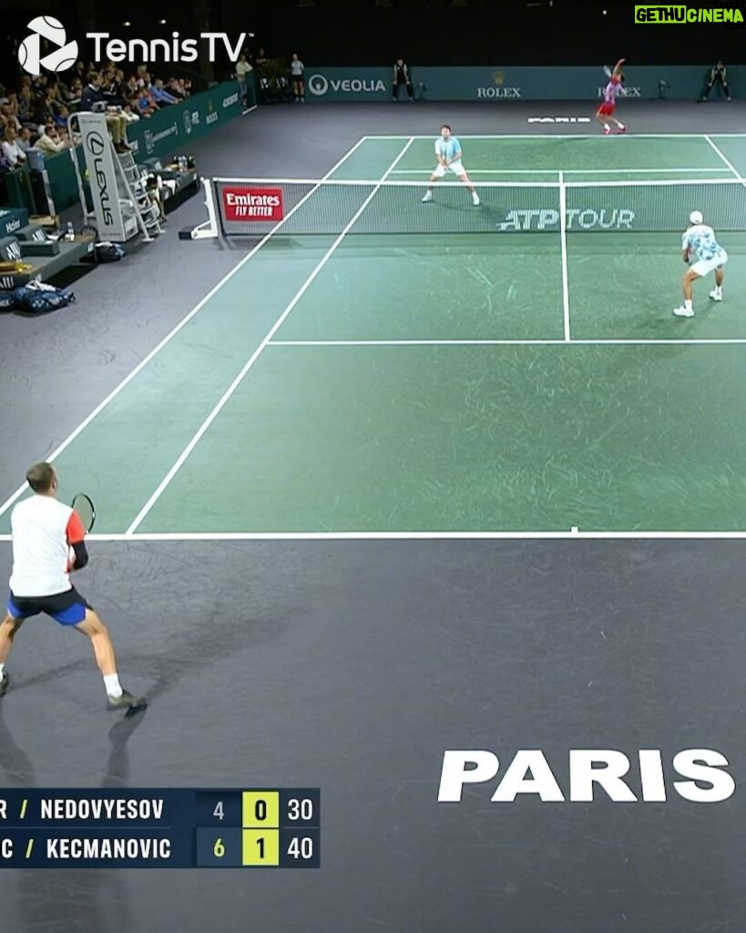 Novak Djokovic Instagram - In their doubles era! ⚡️ @djokernole & Kecmanovic head through in Bercy! . #tennis #tennistv #atp #sport #RolexParisMasters Paris, France