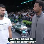 Novak Djokovic Instagram - New post-match celebration? 🕺🏼 @djokernole @iamgaelmonfils . #tennis #tennistv #atp #sports #djokovic #monfils #rolexparismasters Paris, France