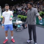 Novak Djokovic Instagram - New post-match celebration? 🕺🏼 @djokernole @iamgaelmonfils . #tennis #tennistv #atp #sports #djokovic #monfils #rolexparismasters Paris, France