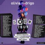 Olivia Rodrigo Instagram - SOUR TOUR IS FINALLY HAPPENING!!! with angels @gracieabrams @hollyhumberstone and @queenofthebabies!! tix on sale Friday!!!!💗🎸💜🌈