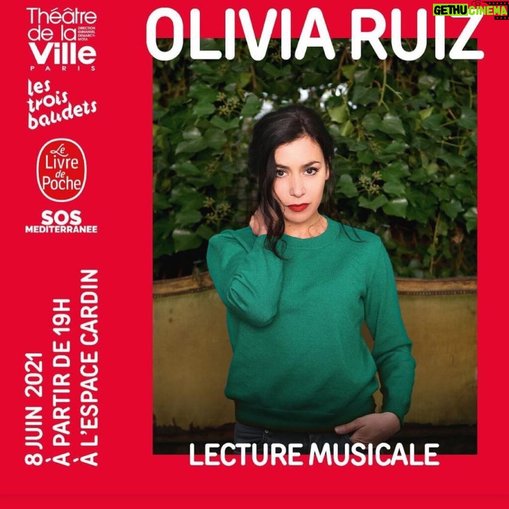 Olivia Ruiz Instagram - Joie de vous retrouver tout en douceur pour une lecture musicale de « La commode aux tiroirs de couleurs » le mardi 8 juin à l’Espace Cardin! Une soirée au bénéfice d’ @sosmediterranee_france, où je serai accompagnée de @david_hadjadj_officiel (claviers, trompette, trombone) et de @vincentvox (guitares). Au son: @wiloscarlet . Et si nous pouvons partager ce moment, c’est grâce à @mathiasdionysos, @theatredelaville_paris, @livredepoche, @editionsjclattes, @rossinante_paris et @asteriosspectacles Alors 🙏🥰! Je vous embrasse Olivia