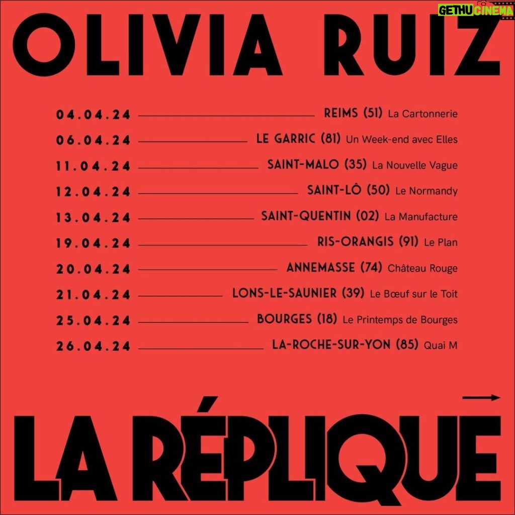 Olivia Ruiz Instagram - Quand je regarde cette liste de concerts à venir, je ne sais plus si je suis trooooop joyeuse, impatiente, flippée, excitée, en panique, au taquet, on fire…. Ou bel et bien tout ça à la fois… de savoir que nos retrouvailles approchent… 😅❤️‍🔥🥵🤗💗💝❤️‍🔥