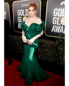 Our Lady J Instagram - What an incredible honor to be amongst all of the talent at the Golden Globes ceremony! Thank you @goldenglobes for nominating @poseonfx for best drama, and congratulations to all of the winners! And a very special thank you to my team for getting me red-carpet ready ♥️ Hairstyling: @johnnystuntz Hair color: @colorbymattrez Hair cut: @buddywporter Makeup: @palomaromo_mua Stylist: @veronica.graye Dress: @fouadsarkiscouture Jewelry: @mahrukh.akuly.jewelry Surgery: @drharrisonlee @drmossi @drdonyoo Smile: @drdanib Photos: Frazer Harrison/Jon Kopaloff