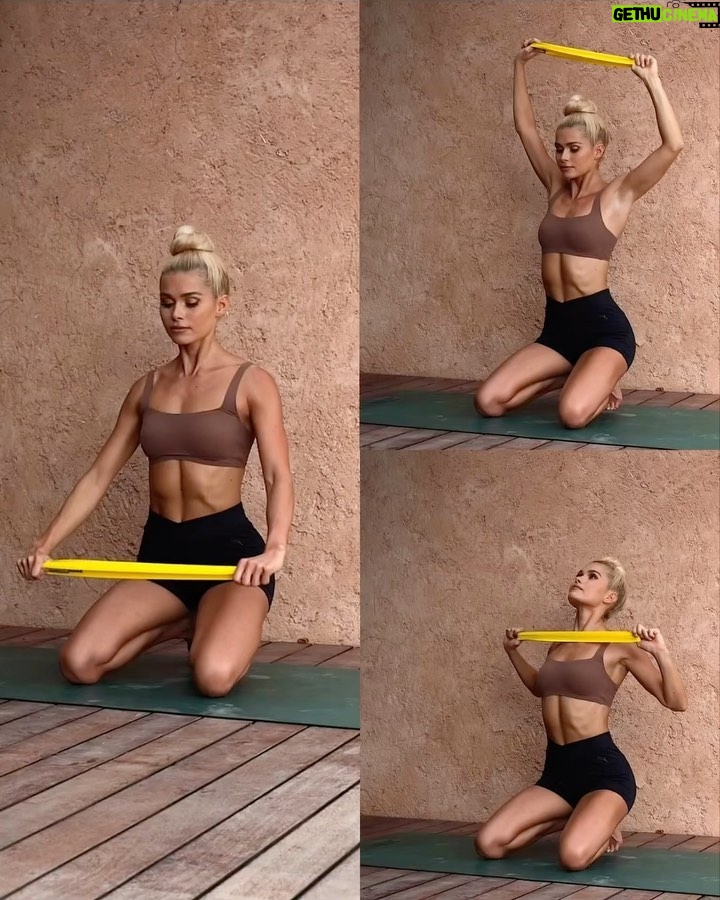 Pamela Reif Instagram - Upper Body + Booty Band 🤎🔥seems easy but is magic for your back & posture 🧷 save it for later! 📺 find the full 10min real-time Version in YT & comment if you tried it! This workout is not sweaty at all, it focusses on the strength and activation of your muscles, also great if you don’t have any heavy equipment at home. It burns like fireeee ☄️ If you are sitting a lot or have an office job, this should work great for you as well! - MAIN FOCUS: Back, Shoulders + Posture - SECONDARY MUSCLES: Core / Abs, Triceps, Biceps 1. START YOUR GYM WORKOUT with this video for muscle activation. Makes such a difference once you grab heavy weights! 2. DO IT AT HOME for minimal equipment & maximum burn. 3. You can INCREASE INTENSITY by using a stronger Booty Band or 2 at once. 4. Use it as a BURN OUT in the end of any session. 🎵 My Love by @leighannepinnock & @ayrastarr #pamelareif #workout #fitness #upperbody #muscle