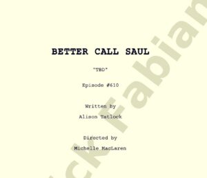 Patrick Fabian Instagram - Tonight.

Episode 610
“Nippy”
Written by #AlisonTatlock
Directed by #MichelleMacLaren

#BetterCallSaul
@bettercallsaulamc 
@amc_tv 
@amcplus 
@sptv