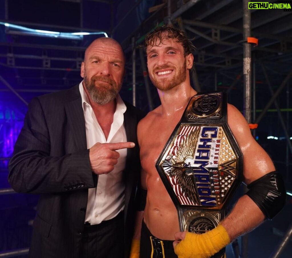 Paul Michael Lévesque Instagram - Just 8 matches into his career, @loganpaul has cemented his place in the world of sports entertainment... and now, he’s got the hardware to prove it. Congratulations to your new U.S. Champion, “The Maverick” Logan Paul. #USTitle #WWECrownJewel