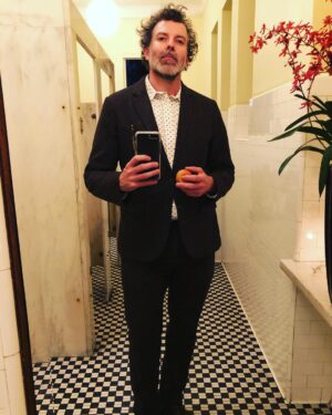 Paul Walling Instagram - After you celebrate the engagement of @lizstormy and @storm_adam 🥂, you grab an apple, go to the men’s room and take a pic. That’s just Hollywood law.