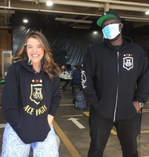 Paula Brancati Instagram - Sporting my @acehighltd hoodie w/ creator @theofficialno1 (please see pic two for the *literal* ace up my sleeve that I can now keep on me at all times 🤗)