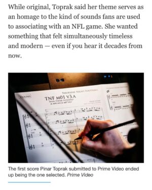Pinar Toprak Instagram - It’s finally out! So excited to share the Thursday Night Football theme with all of you. Thank you to all of the incredible musicians and my amazing team who helped make this music come to life. I hope you all enjoy it as much as I enjoyed creating it!