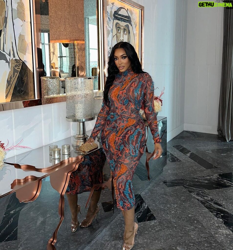 Porsha Williams Guobadia Instagram - To fly we have to have resistance.-Maya Lin🔥 Hair: @gonakedhair dress: @onalajaofficial bag @bottegavenetaworld Dubai, United Arab Emirates