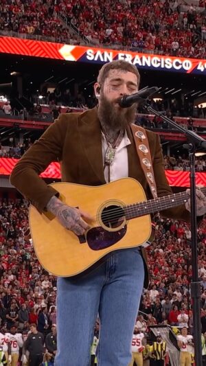 Post Malone Instagram - @postmalone delivers a special performance of America The Beautiful! #SBLVIII