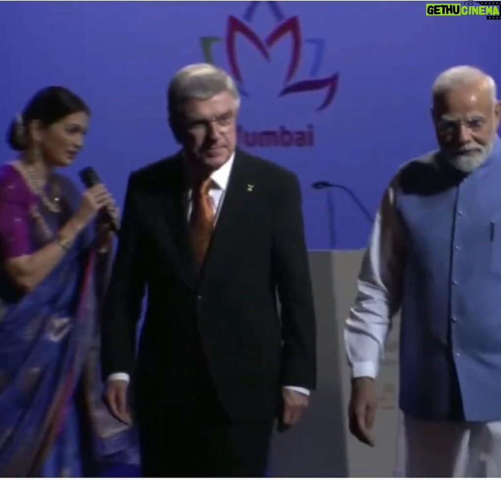 Prachee Shah Instagram - Humbled to have had this opportunity to be the Master of ceremonies at this Historic event ! Thank you Nita Ambani ji for this honour 🙏 Our honourable Prime Minister Shri Narendra Modi ji 🙏 and the IOC President Mr Thomas Bach at the opening ceremony of the 141st International Olympic committee session at the Nita Mukesh Ambani cultural centre in Mumbai . This event has been held in India after a gap of 40 years ! Grandness personified at the magnificent Grand Theatre ~NMACC . Kudos to the entire team ! जय हिंद 🇮🇳 . @narendramodi @nmacc.india #IOC #iocsession #nmaccindia #olympics #narendramodi #nitaambani #pracheeshahpaandya #india #jaihind Nita Mukesh Ambani Cultural Centre