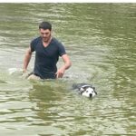 RJ Mitte Instagram - Our dog Mister went for a swim today btw he doesn't like water he fell in