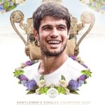 Rafael Nadal Instagram - Enhorabuena @carlitosalcarazz . Nos has dado una alegría inmensa hoy y seguro que nuestro pionero en el tenis español, Manolo Santana, también ha estado animando allá dónde esté como miembro de Wimbledon al que hoy te has unido. Un abrazo muy fuerte y a disfrutar del momento ¡¡¡Campeón!!! 🇪🇸🎾 @wimbledon