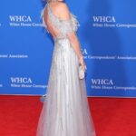 Rebecca Romijn Instagram - 🤍🤍🤍Dress: @Andrea_Leo_Couture Shoes: @ginissimashoes Earrings: @Mahrukh.Akuly.jewelry Bracelets: @luventejewelry Ring: @luventejewelry