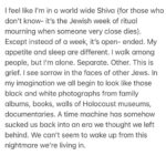 Regina Spektor Instagram - Filled with thoughts, filled with feelings, crying daily, pushing myself to see what’s out there, praying for the hostages to be returned, praying for civilians to stay alive, staying strong yet not bitter, loving more and more and more. That’s where I’m at 🤍🩵💙💪🇮🇱. Am Yisrael Chai 🙌