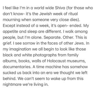 Regina Spektor Instagram - Filled with thoughts, filled with feelings, crying daily, pushing myself to see what’s out there, praying for the hostages to be returned, praying for civilians to stay alive, staying strong yet not bitter, loving more and more and more. That’s where I’m at 🤍🩵💙💪🇮🇱. Am Yisrael Chai 🙌