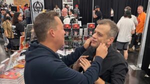 Rick Remender Instagram - Thank you day one of NYCC! Holy shit the @giantgenerator booth was nonstop! Thursday is the new Saturday! Sold out of half our stock and I thought we way over stocked. So many insanely kind fans. You filled my old heart w rainbows and pancake batter. Was great seeing and signing w @maxfiumara @dave.mccaig @wescraigcomics  @leeloughridge and seeing so many old pals including the ever handsome @paulazaceta and the amazing @gregtocchini_art will be camping w us tomorrow and signing LOW hardcovers while they last. @newyorkcomiccon @imagecomics @giantgenerator