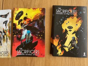 Rick Remender Instagram - After years of work, it’s really exciting to finally have copies of THE SACRIFICER #1 in hand and about to be in the world. August 2nd you can check out the sort of story that can only be told in comic books: widescreen, imaginative, heartfelt, science-fiction fantasy, made free of any constraints, 100% true to the team’s intention, and owned by the people who created it. @maxfiumara @dave.mccaig @ruswooton @erikaschnatz with covers by some of the best artists in the world: @nic__klein @jhwilliamsiii @juliantotinotedesco @jgjonesart @matteoscalera @jennyfrisonart @artofmm @tulalotay @imagecomics @giantgenerator