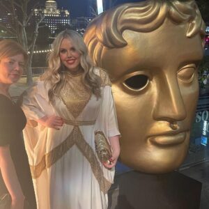 Roisin Conaty Instagram - Lovely night at Bafta awards with @calgintz Styled by @jennifer.michalski.bray.style dress by @gyunel make up @sarabrixtonwork hair @hair_by_saba ❤️ @1judilove @daisymaycooper @gregdavies