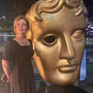 Roisin Conaty Instagram - Lovely night at Bafta awards with @calgintz Styled by @jennifer.michalski.bray.style dress by @gyunel make up @sarabrixtonwork hair @hair_by_saba ❤️ @1judilove @daisymaycooper @gregdavies