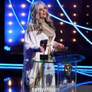 Roisin Conaty Instagram - Lovely night at Bafta awards with @calgintz Styled by @jennifer.michalski.bray.style dress by @gyunel make up @sarabrixtonwork hair @hair_by_saba ❤️ @1judilove @daisymaycooper @gregdavies