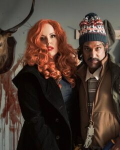 Roisin Conaty Instagram - Morning lovelies I’m in the final episode of S2 of “The Cleaner” tonight 9.30pm BBC1. I play a serial killer with great hair🩸🔪 here I am on set with Greg Davies and my partner in crime Rudi Dharmalingam. *Reposted as wanted to show some of the gore in the background @gregdavies