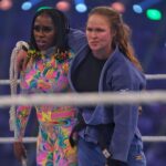Ronda Rousey Instagram - @trinity_fatu really stole the show tonight, and I got the best seat in the house to watch her work - thank you for having my back out there 🙏🏼 Gotta admit it felt good putting my old @mizunousa competition judo gi back on - and I totally felt like @realroyce striking in a gi 🤩 Thank you for having us Jeddah, it was an honor to perform for you all