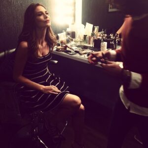 Saffron Burrows Instagram - Backstage at Corden... @JAMESCORDENOFFICIAL @thelatelateshowofficial  The inimitable @ctilburymakeup 🎨 @tomyrivero_ ✂️@mikolmontaana  @OKTHESTORE jewels @azzedinealaiaofficial @decadesinc Helena, cheers for the bra! 👙#MozartInTheJungle @mitjamazon