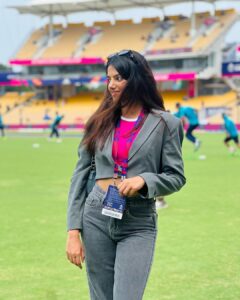 Sahana Sarvesh Instagram - Super happy to collaborate with @icc @meta as one of the 50 creators from India. SO stunned to witness the amount of work and discipline that goes behind every match. What an unforgettable experience! 😍 Thank you @anderson.samuel.r @metaindia for the opportunity ♥️💃🏽 #cwc2023 #cwc23 #metasuper50 Chepauk Stadium