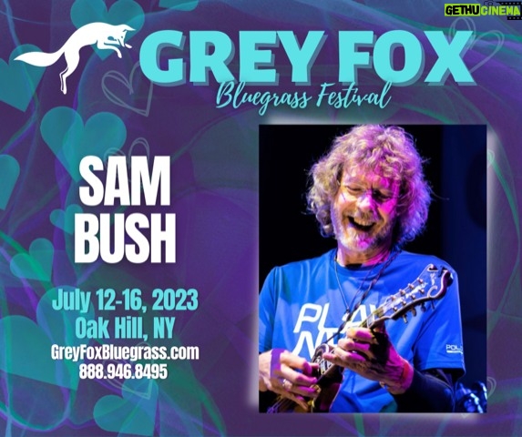 Sam Bush Instagram - Another year, another @greyfoxbluegrass! Sam and band are jammin' Saturday, 7/15 at 9:30pm, and tickets for the festival are still available! Snag yours today, and we'll see you in Oak Hill, NY THIS weekend! Tkts and info: https://greyfoxbluegrass.com #sambush #sambushband #bluegrass #newgrass #greyfoxbluegrassfestival