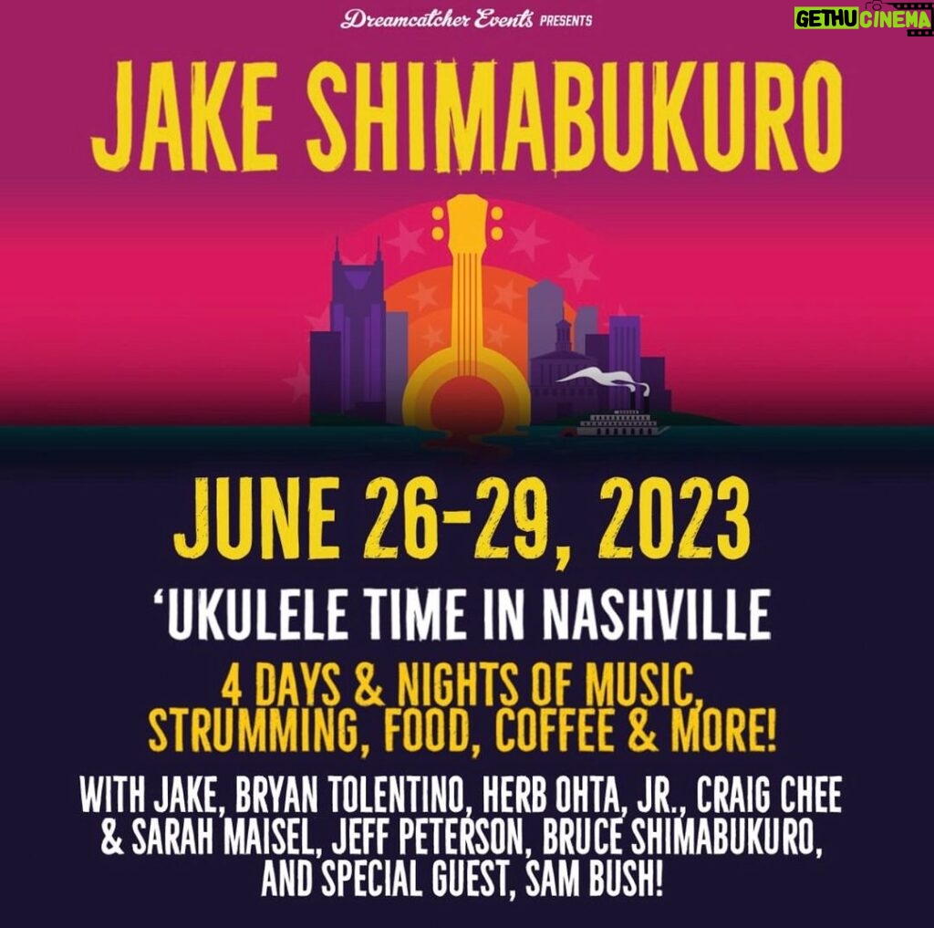 Sam Bush Instagram - @jakeshimabukuro is hosting "Ukulele Time in Nashville" NEXT week! Sam is excited to join his good buddy at this four day event, welcome to music lovers of all ages! Register here for your chance to enjoy food, coffee and of course, some GREAT music: https://ukuleletimeinnashville.com #sambush #ukuleletime #jakeshimabukuro #nashville