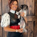 Santana Garrett Instagram - Instagram vs Office 😝❤️‍🔥 [swipe] #Costume Side note: missing my doodles, Roman & Rhea who both passed within months of one another.💔 But knowing they are together again puts my mind at ease.. Forever grateful for this shoot! 🖤😌 #Halloween #Costume #dog #dogsofinstagram #ig #trend