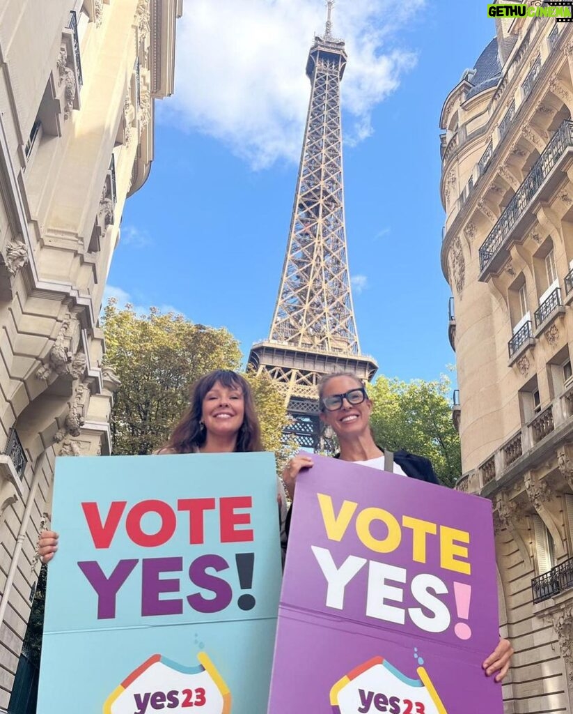 Sarah Wilson Instagram - Today Wiradjuri woman @tara_june_winch and I voted YES at the @australieenfrance in Paris and we felt we were doing something on the GOOD, KIND side of history. Australian embassies are open from today…expats, go forth! Make a party of it. Have lunch after. We did. When we’re not doing democracy, we both try to write books (have you read Tara’s Miles Franklin-winning The Yield yet? or listened to our podcast chat on Wild?) and talk big and late about “it all” in terraces in Paris. Be great, Australia 🇦🇺 Paris, France