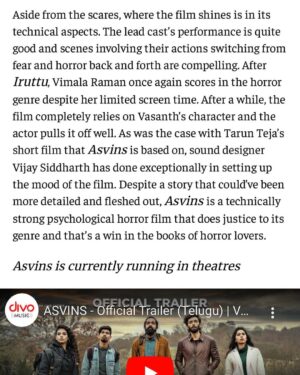 Saras Menon Instagram - A small film with big dreams
An audience’s support was all we needed
For this team to go mainstream😍🙏

Also that figure in green is me 👻

Credits : 
Slide 3 - Indian express 
Slide 4 - The Hindu 
Slide 7 - @itisprashanth 
@sakthifilmfactory @svccofficial #BVSNPrasad @praveendaniel @goldenarrow_studios_official @thetarunteja 
@iamvasanthravi @vimraman @muralidarans @sarasmenon @udhaya_deep @actor_malina @ivijaysiddharth @edwinsakay @venkat_raajen @artdirectordonbala @sync.cinema @donechannel1 @vamsikaka @gopi_bridal_makeovers