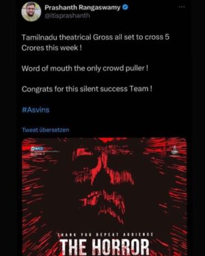 Saras Menon Instagram - A small film with big dreams
An audience’s support was all we needed
For this team to go mainstream😍🙏

Also that figure in green is me 👻

Credits : 
Slide 3 - Indian express 
Slide 4 - The Hindu 
Slide 7 - @itisprashanth 
@sakthifilmfactory @svccofficial #BVSNPrasad @praveendaniel @goldenarrow_studios_official @thetarunteja 
@iamvasanthravi @vimraman @muralidarans @sarasmenon @udhaya_deep @actor_malina @ivijaysiddharth @edwinsakay @venkat_raajen @artdirectordonbala @sync.cinema @donechannel1 @vamsikaka @gopi_bridal_makeovers