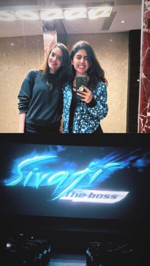 Saras Menon Instagram - One of things we love about Chennai is the theatrical experience, so watch the next re release because we had a blast 💥 🥰💃So glad we got to watch ‘Sivaji, the boss ‘ again, what a film and shout out to all the technicians and people who made such a spectacle possible 🥳 @avmproductionsofficial 💥💥

 @arunaguhan ❤️

#sivajitheboss #rajnikanth
