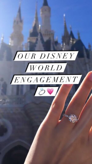 Sasha Clements Instagram - Let me tell you about about our engagement 😍 Yes, I know, we are slightly Disney obsessed. 

7 years ago Corbin proposed at Walt Disney World and it was magical ✨ He planned for us to spend a few days at the park but said we needed to do some press beforehand. 

We went down to this roped off area in front of the castle that was set up for an interview. There was a crew waiting to mic us and they ran us through some of the questions they’d be asking like “What do you love most about the parks?” Etc. 

They wanted to take a few pictures of us first and had us stand in front of the castle. Then they handed Corbin a glass slipper to use as a “photo prop”. 

My cutie husband took the slipper and pretended to put it on me (solid getting down on one knee maneuver👌🏼). Inside the slipper was the most beautiful ring that took my breath away. 

Maybe one day I’ll share the entire video of his voice shaking as he asked me and me not know what to do with my hands 😂

After I said “yes” the fireworks went off. He planned it down to the freaking minute (in true Corbin fashion). THEN he pointed up at the castle and said “That’s where we’re staying tonight”.
I blubbered something back like “we…we ARE😭”

So we stayed in the castle that night and my inner child was on cloud 9! We explored every part of our room in sleepy, giddy excitement. Looked out the window at the empty park knowing we were the only ones there. It was just perfect 💗

I watch this video and can’t believe how young we were. We still had so much to learn but knew in our hearts that we wanted to go on this journey together😌

The work he put in to make the entire experience perfect still blows me away and I’m so so grateful to have this memory! 💗💗💗💗