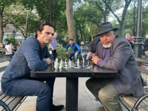 Sebastian Stan Instagram - Wednesday in the park with #CharlesJRoby. And… @benjamincaron #sharper @A24 @picturestart @appletvplus