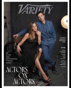Sebastian Stan Instagram - This was a moment that I’m still pinching myself about. Humbled and grateful to have met one of my favorite actors of all time. Thank you @jenniferaniston for being so generous and candid with me in our #ActorsOnActors talk and thank you @variety for making this dream come true. More to come this Thursday on variety.com. 

📷: @alexilubomirski 
Styling: @mjonf 
Grooming: @jamie_grooming