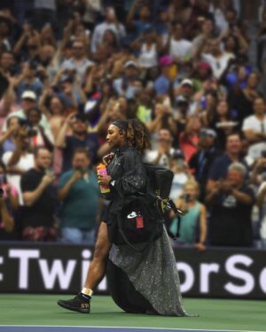 Serena Williams Instagram - I worked with the @nike design team on my final tournament look that would keep me feeling comfortable and confident ✨ My custom NikeCourt Flare 2s are just brilliant 💎 With diamond-encrusted swooshes and @serenawilliamsjewelry deubrés on the laces that read “mama” and “queen”. Paired with an embellished bodice and tutu skirt inspired by the night sky above center court in Flushing, NY.