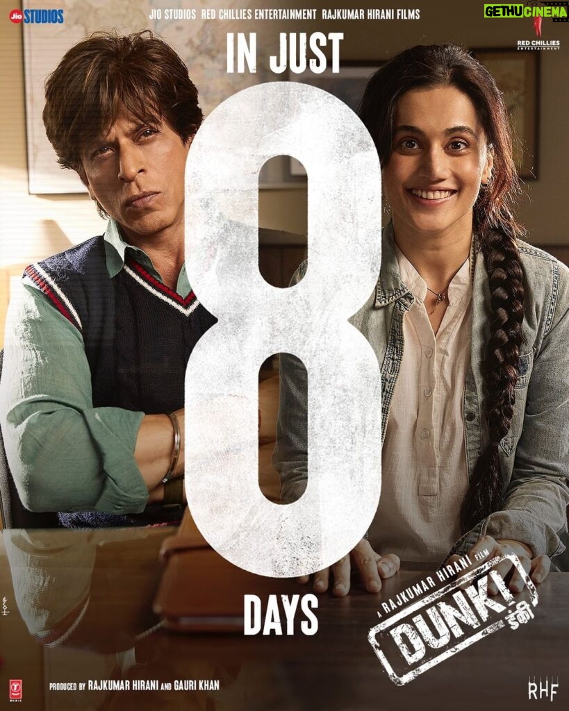 Shah Rukh Khan Instagram - Hardy hai ready.. Uski girl-wali friend Manu ke saath .. Apne dost, bhai, behen, family ko free rakho… Le kar aa jao sabka pakad ke haath, Bas din bache hai aath! 8 Days To Go For #Dunki