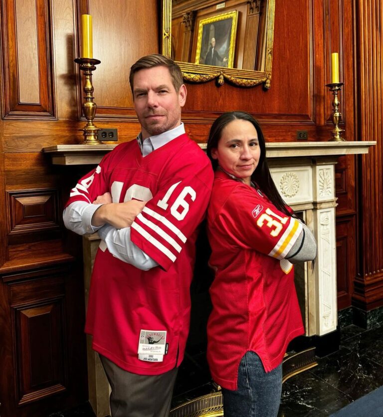 Sharice Davids Instagram - Four years later, we’re having a Super Bowl showdown rematch! If KC loses, @repdavids will serve up some famous Kansas City BBQ. If SF loses, @repswalwell will provide delicious @Seescandies. Game on!
