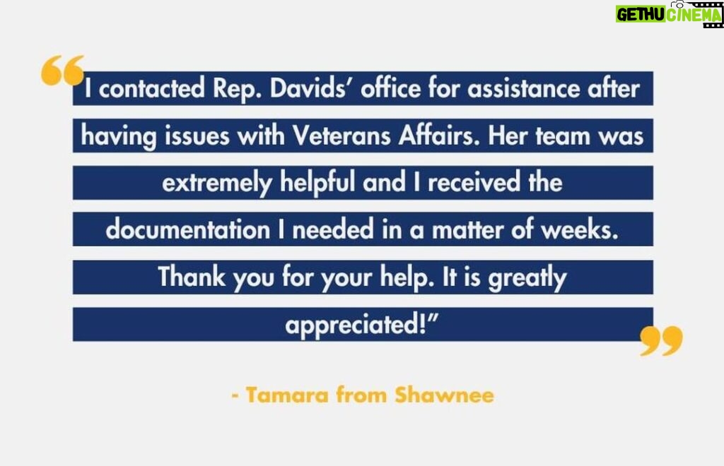Sharice Davids Instagram - My office was happy to help Tamara with her VA issue! If you or someone you know in #KS03 needs assistance, my office is here to be your bridge to the federal government. Give us a call!